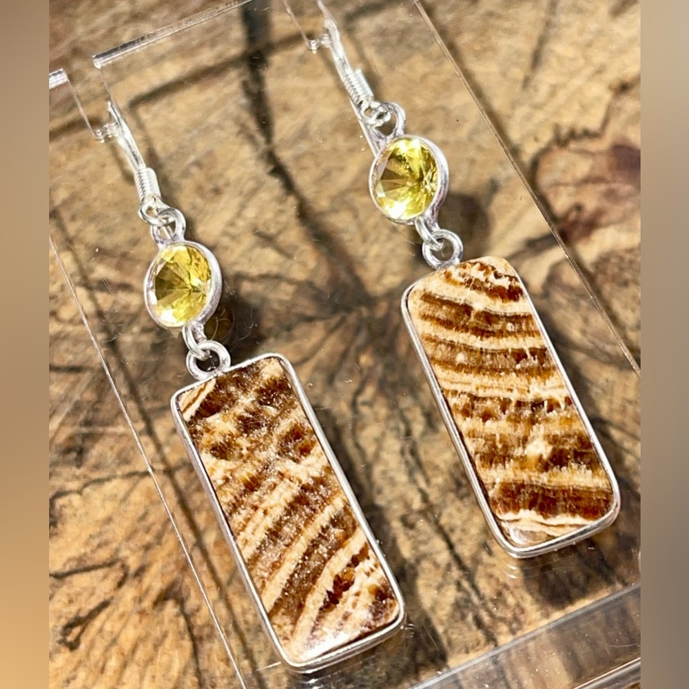 Brown Golfball Aragonite Earrings 2 1/4”